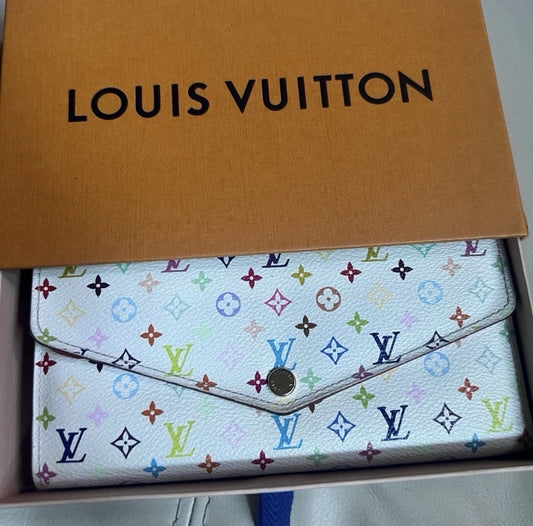 Louis Vuitton Sarah Wallet – White Multicolor Monogram – Pink Interior with Zip