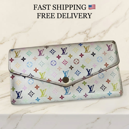Louis Vuitton Sarah Wallet – White Multicolor Monogram – Pink Interior with Zip